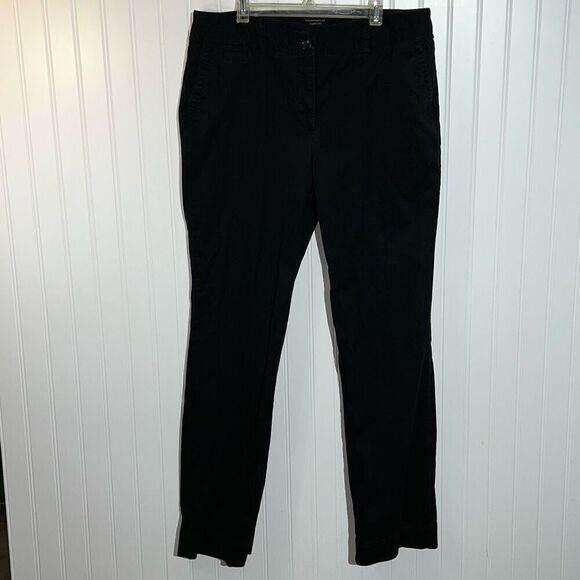 Charter Club Straight Leg Trouser Pants Women’s 12 Black Flat Front Slit Pockets - Picture 1 of 7